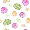 Colorful Sweet delicious watercolor seamless pattern with meringue. Watercolor hand drawn illustration.