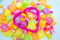 Colorful sweet jelly candies with heart shape Royalty Free Stock Photo