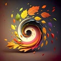 A colorful swirl made out of leaves on a dark background. AI generative image Royalty Free Stock Photo