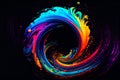 Colorful swirl spiral, vivid vortex, over dark background . Design element for posters and banners