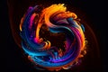 Colorful swirl spiral, vivid vortex, over dark background . Design element for posters and banners