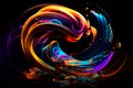 Colorful swirl spiral, vivid vortex, over dark background . Design element for posters and banners