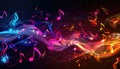 A colorful, swirling line of music notes and stars by AI generated image Royalty Free Stock Photo