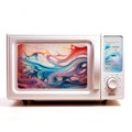Colorful Swirls: A Hyper-realistic Oil Style White Microwave