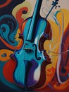 Colorful Swirls Painted Violin in Abstract Masterpiece. Royalty Free Stock Photo