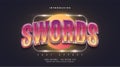 Colorful Swords Text in Modern and Retro Style with Curved and Embossed Effect. Editable Text Style Effect