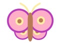 A colorful symbol shape of a violet pink butterfly with light yellow dark brown dots patterns white backdrop
