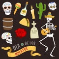 Colorful symbols for dia de los muertos day of the dead vector. Royalty Free Stock Photo