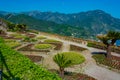 Colorful, symmetrical garden at Villa Rufolo in Ravello, Italy Royalty Free Stock Photo