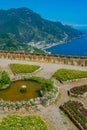 Colorful, symmetrical garden at Villa Rufolo in Ravello, Italy Royalty Free Stock Photo