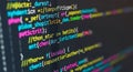 Colorful syntax highlighted code lines on a dark monitor Royalty Free Stock Photo