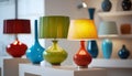 Colorful Table Lamps Illuminate a Room Royalty Free Stock Photo