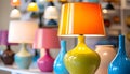 Colorful Table Lamps Illuminate a Room Royalty Free Stock Photo