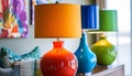 Colorful Table Lamps Illuminate a Room Royalty Free Stock Photo