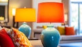 Colorful Table Lamps Illuminate a Room Royalty Free Stock Photo