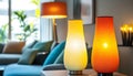 Colorful Table Lamps Illuminate a Room Royalty Free Stock Photo