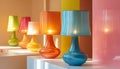 Colorful Table Lamps Illuminate a Room Royalty Free Stock Photo