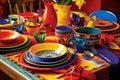 Colorful tableware mexican crockery dinner table. Generate Ai Royalty Free Stock Photo