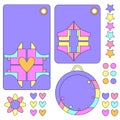 Colorful tag collection with hearts, flower and stars Royalty Free Stock Photo