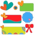 Colorful tags, labels and bow with hearts