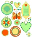 Colorful tags, labels, hearts, flowers, butterfly