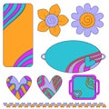 Colorful tags or labels, hearts and flowers