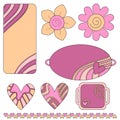 Colorful tags or labels, hearts and flowers