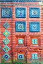 Colorful ceramic tiles. Old church facade in Yaroslavl, Russia. Royalty Free Stock Photo