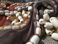 Colorful tangled fishing net on the coast in Luka Plomin