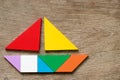 Colorful tangram puzzle in sailing boat shape