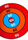 Colorful target arrow game dartboard with numbers, symbol of goal achievement, success, occasion, bargain hunting concept