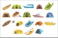 Colorful Tarpaulin Tents Set Of Simple Childish Flat Illustrations Isolated