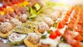 Colorful tasty group of arranged canape food served Royalty Free Stock Photo