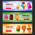 Colorful tasty ice cream sale banner web set