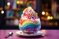 colorful tasty melting ice cream in waffle cone AI generated