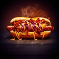 colorful tasty succulent hot dog with ketchup and mustard design concept made with Generative AI Royalty Free Stock Photo