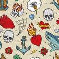 Colorful tattoos vintage seamless pattern