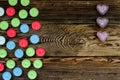 Colorful Tealight Candles on Wooden Background Royalty Free Stock Photo