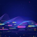 Colorful technology background. Big Data concept with shiny wavy structure of Hi-Tech digital wave network on blue background. Royalty Free Stock Photo