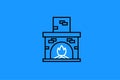 Fireplace line icon on blue background. Flat style. Vector illustration.