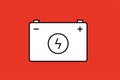 Car battery icon in flat style. Accumulator vector illustration on red background.