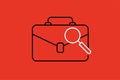 Briefcase and magnifier line icon on red background. Vector illustration Royalty Free Stock Photo