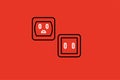 Illustration of two electrical outlets. Vector icon on a red background.