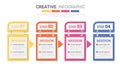 Colorful template business concept timeline arrows. Infographics layout with 4 steps workflow history with diagram.