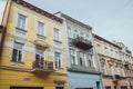 Colorful tenament houses facades in old town of Przemysl, Poland