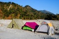 The colorful tents pitched on Jayanti river bed of West Benga.l
