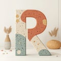 Colorful terrazzo letter R with artistic geometric patterns Royalty Free Stock Photo