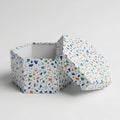 Colorful terrazzo pattern box with lid isolated on white background Royalty Free Stock Photo
