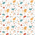 Colorful terrazzo seamless pattern, Abstract terracotta, yellow and blue shapes vector illustration. Royalty Free Stock Photo