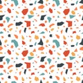 Colorful terrazzo seamless pattern, Abstract terracotta, yellow and blue shapes vector illustration. Royalty Free Stock Photo